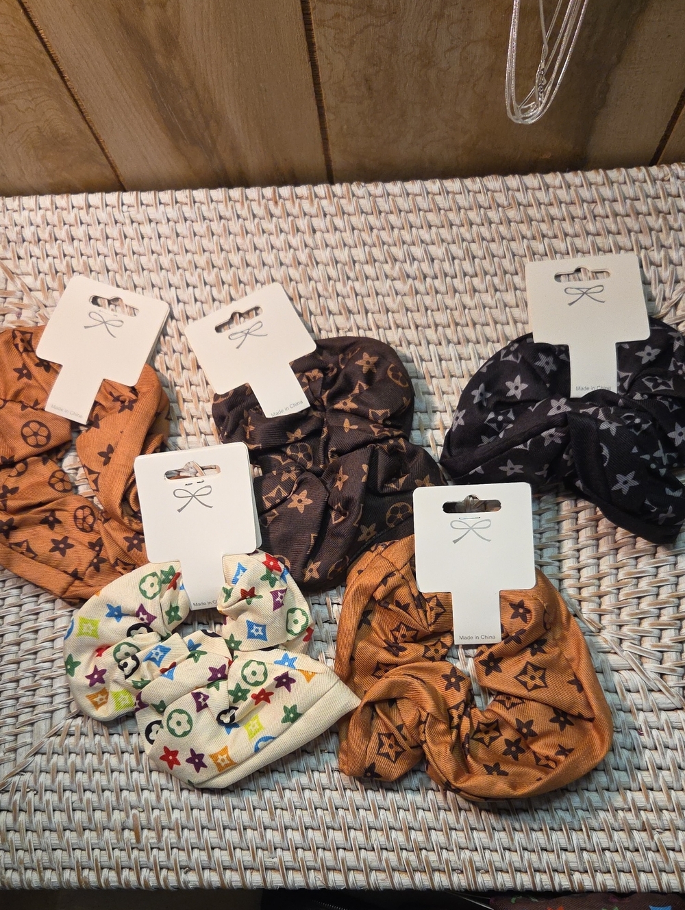5 for 25  Novelty Clover Patterned Hair Scrunchie Set - Multicolor and Brown